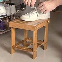 Vista 7 de ASelected Taburete de banco de bambú, taburete de madera de 10 pulgadas para dormitorio, cocina, vestíbulo, vestíbulo, entrada, banco pequeño