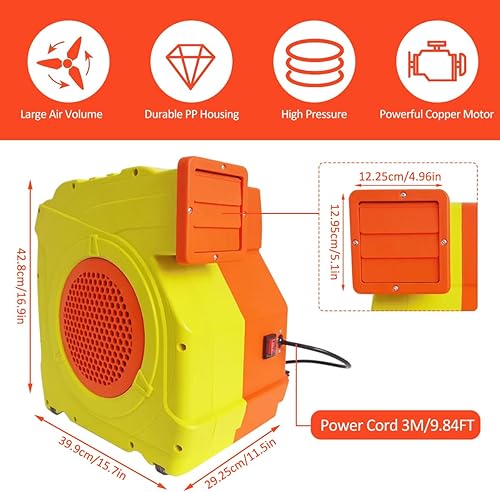 Miniatura 6 de Carivia Soplador inflable de casa de rebote, 1400W-1600W, 1.7 HP y 2 HP soplador inflable de doble velocidad, potente ventilador de aire para casa
