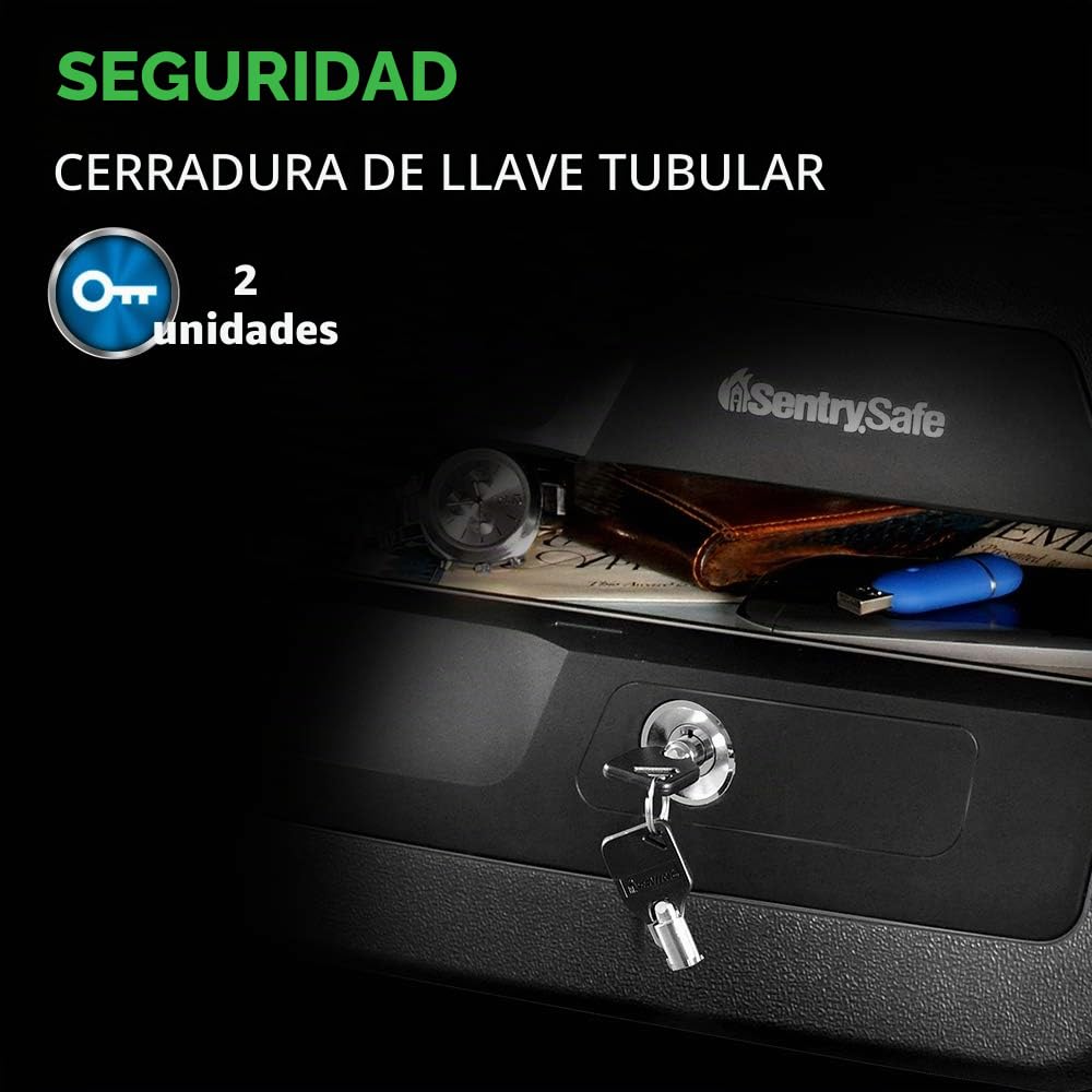 Sentry Safe - Caja de seguridad para documentos, ignífuga, impermeable, con cerradura de llave, 16.5 pulgadas de ancho x 14.8 pulgadas de profundidad x 7.6 pulgadas de alto, color negro