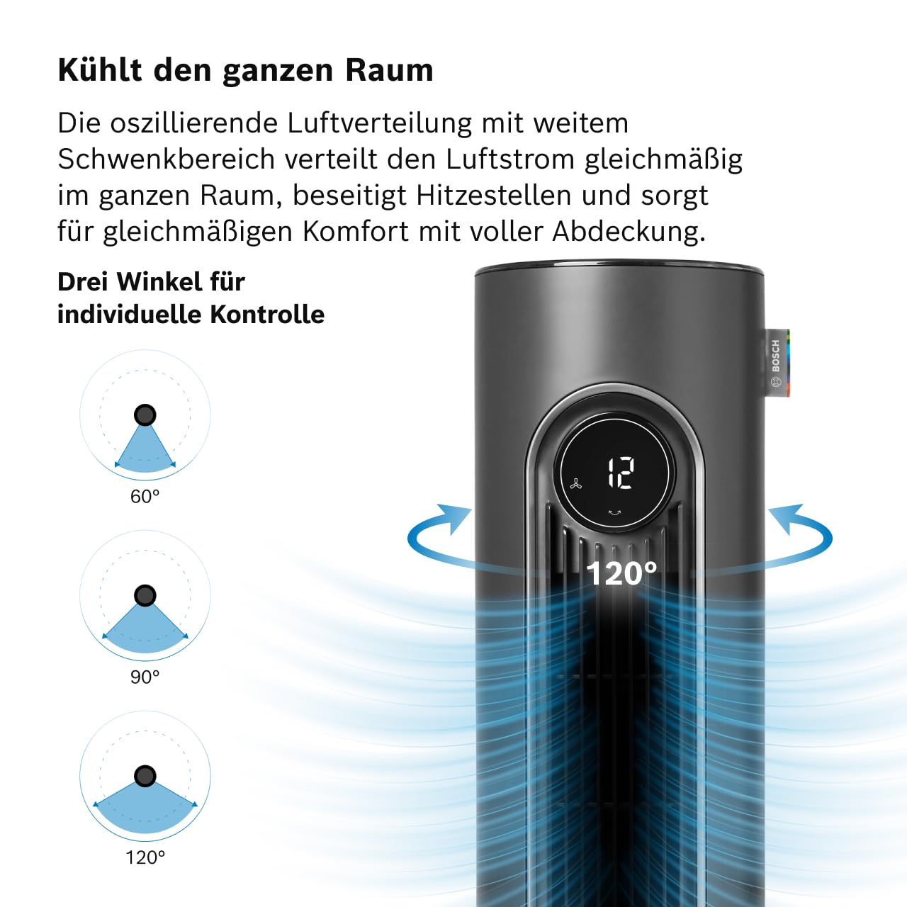 Bosch Tower Fan 6000, Leiser Turmventilator, Midnight Grey
