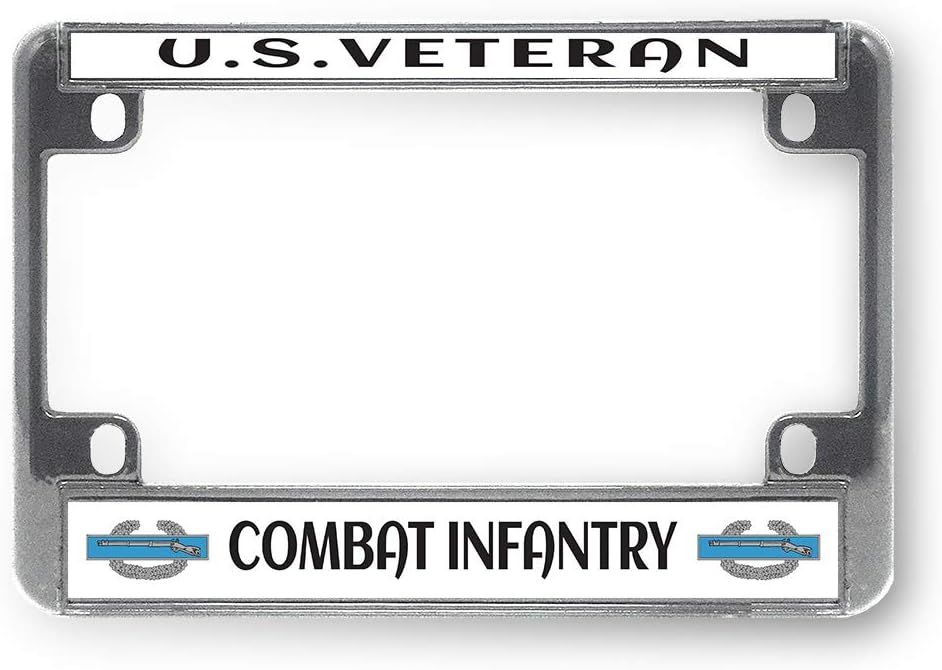 Sign Destination Metal Bike License Plate Frame U.S. Veteran Combat Infantry Motorcycle Tag Holder Chrome 4 Holes Set of 2