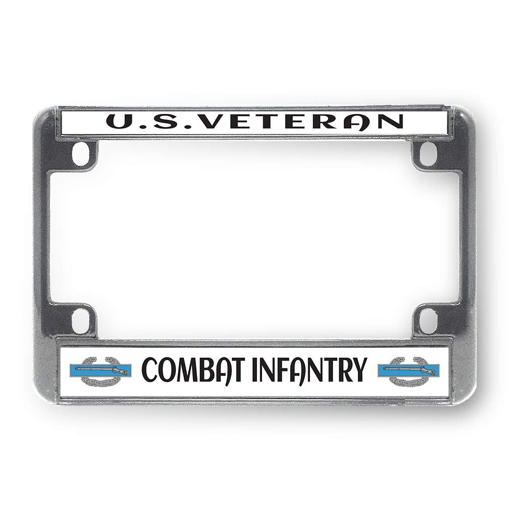 Sign Destination Metal Bike License Plate Frame U.S. Veteran Combat Infantry Motorcycle Tag Holder Chrome 4 Holes One Frame
