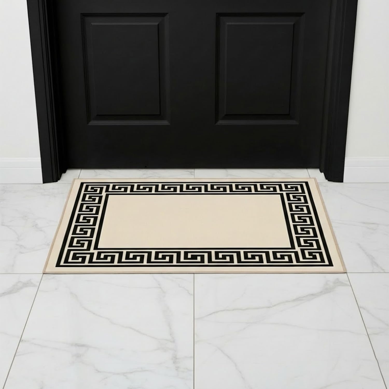 B&B Door Mat Non-Slip Washable Dirt Trapper Floor mat having Indoor Outdoor Utility, Kitchen and large yoga Anti Slip Mats | 50 x 80 cm - Greeky Rug - Beige & Black