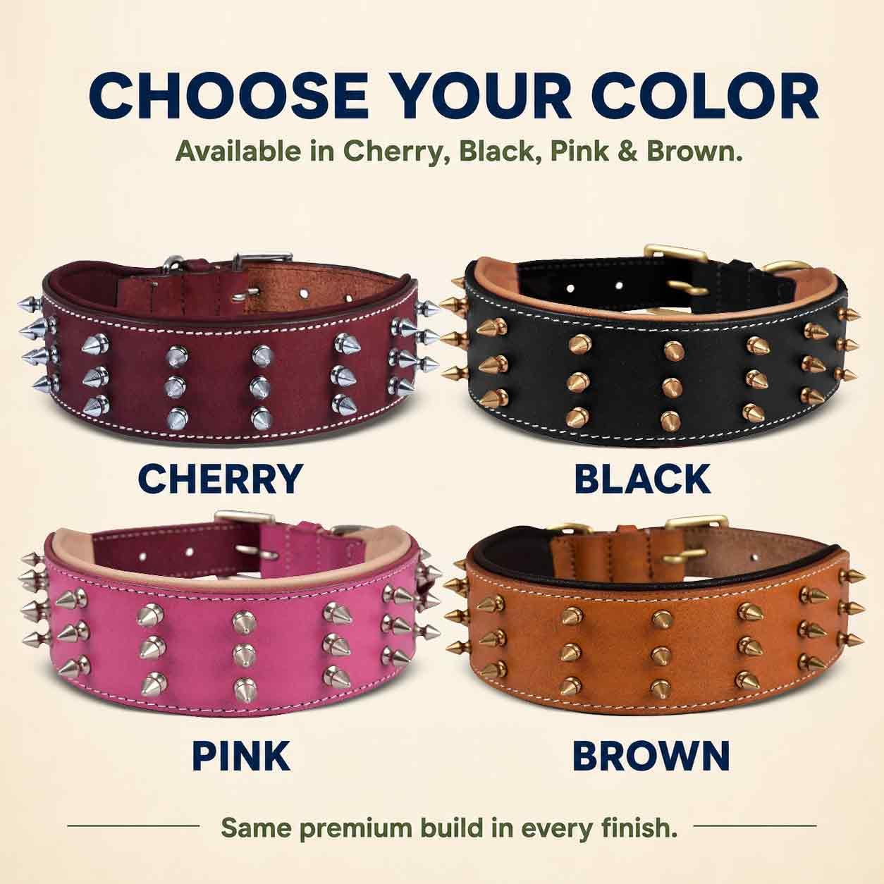 Collar de Cuero con Pinchos para Perros Grandes, Collar de 5 cm de Ancho para Perros Grandes, Collar de Perro Negro, auténtico, de Grano Completo, Resistente, cómodo, Acolchado, (L (para