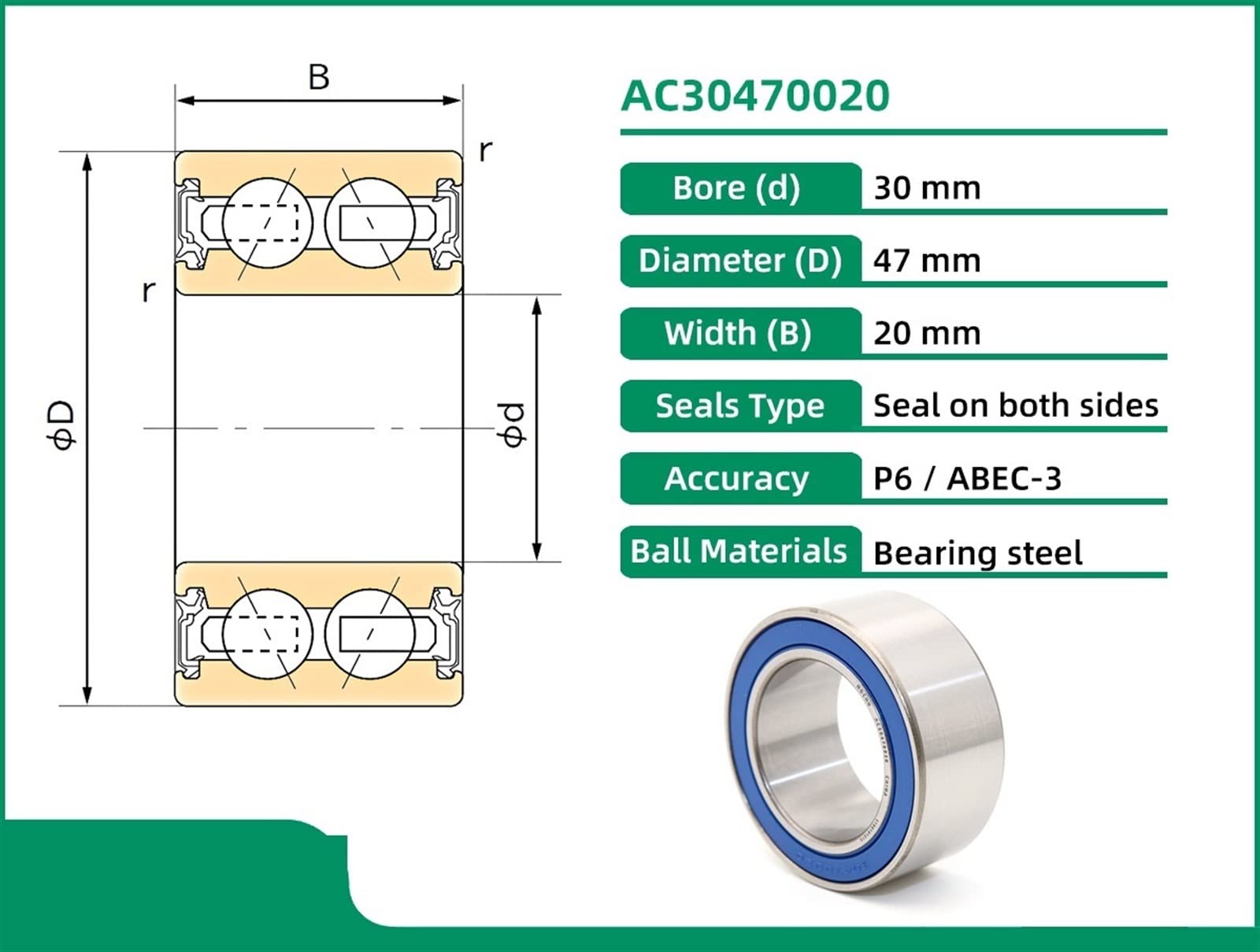 AC30470020 30X47X20 30BD4720 Aire Acondicionado A/C compresor Embrague rodamiento de polea 1 Uds