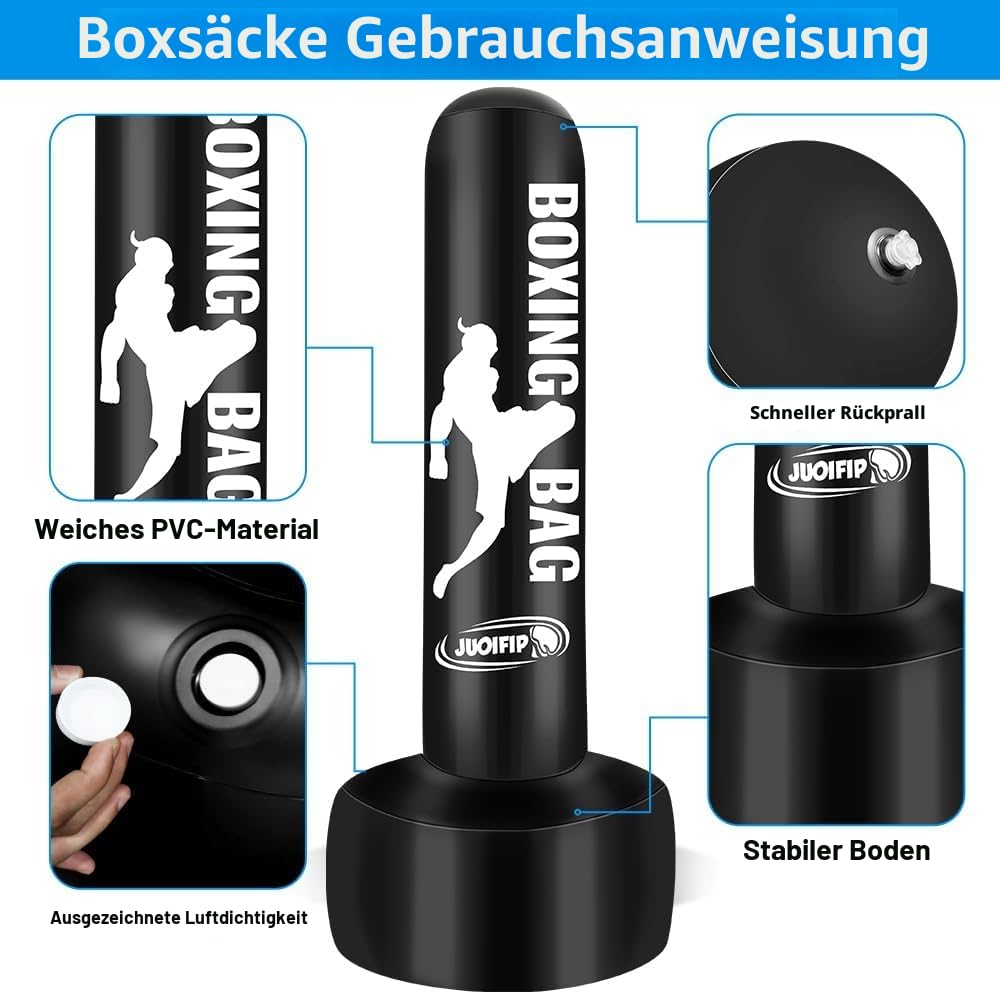 YORWHIN Boxsack Erwachsene 180cm, Aufblasbare Boxsack Stehend Freistehende Kickboxsäcke Ausrüstung für das Training MMA Muay Thai Fitness zu verwenden