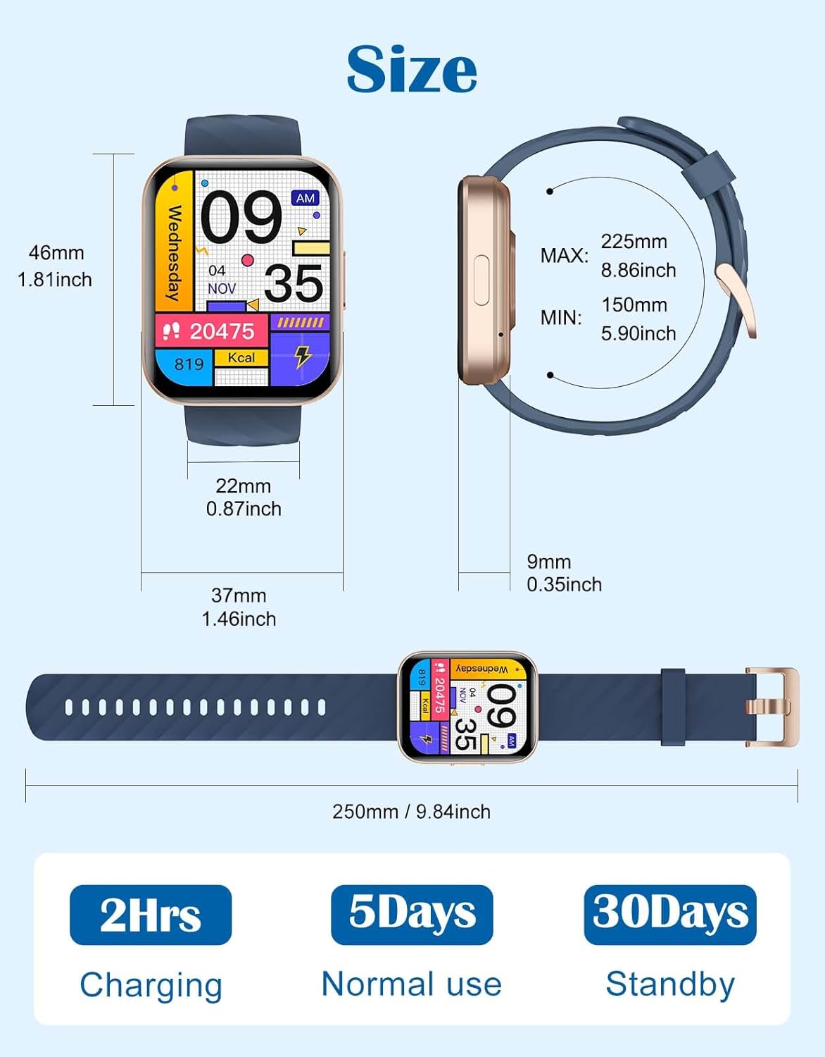 RUIMEN Reloj Inteligente Mujer Hombre con Llamada,1,85″ Smartwatch con Pulsómetro,Podómetro,Oxímetro,Monitor Sueño,Esfera de Reloj Personalizada,Impermeable IP68 Pulsera de Actividad 9