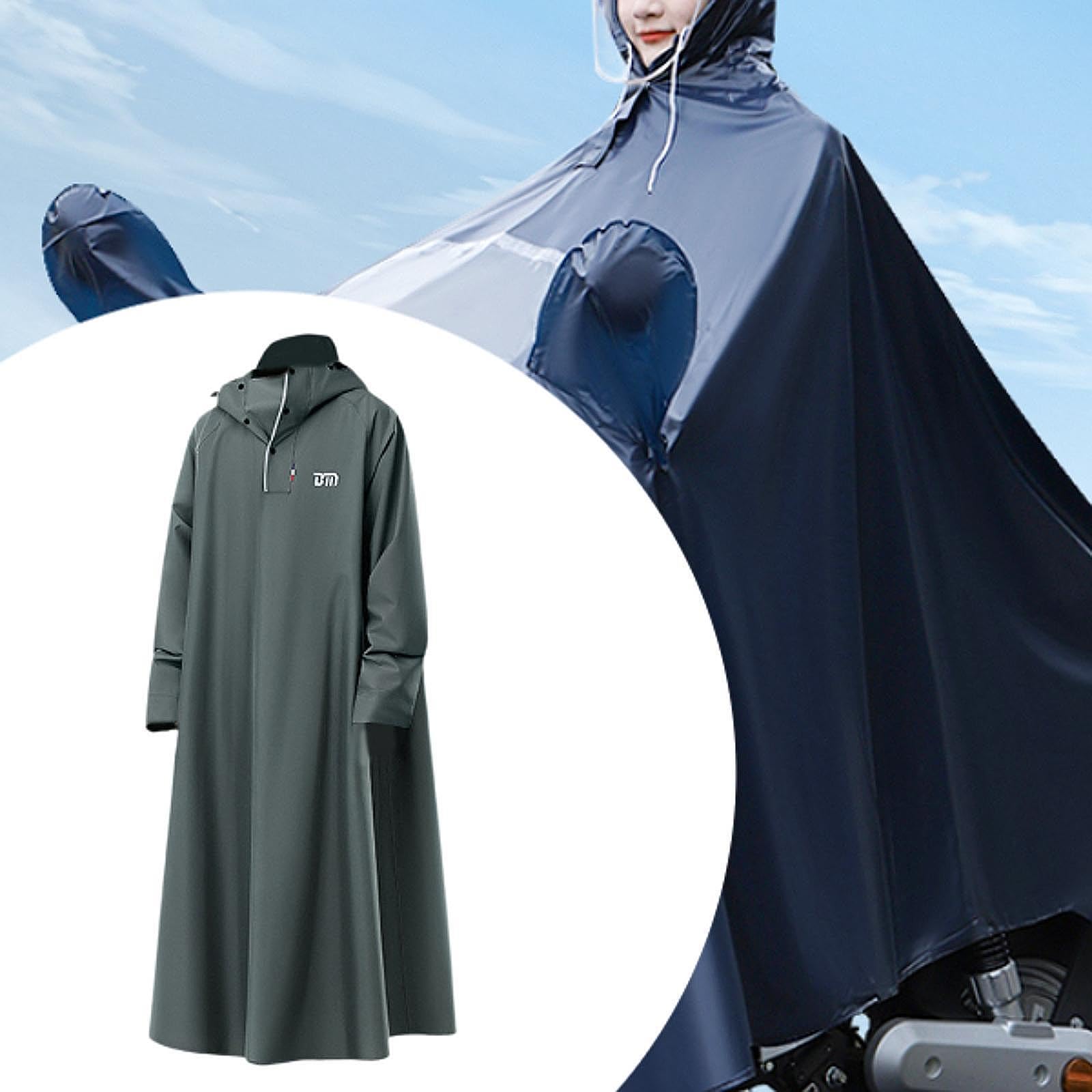 Imperméable avec Capuche Réglable Poncho de Pluie Réutilisable Manteau Imperméable Portable Cape Coupe-Vent Légère en Oxford et PVC Adapté à la