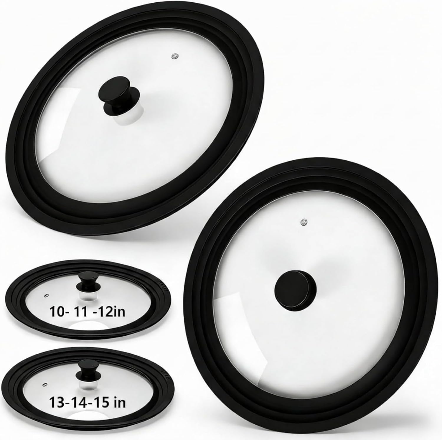 Blushtier 2 Set Universal Lid for Pots, Pans and Skillets, Fits 13", 14", 15" and 10", 11", 12" Diameter Cookware, Tempered Glass Lid with Heat-resistant Silicone Edge for Frying Pan, Dishwasher Safe