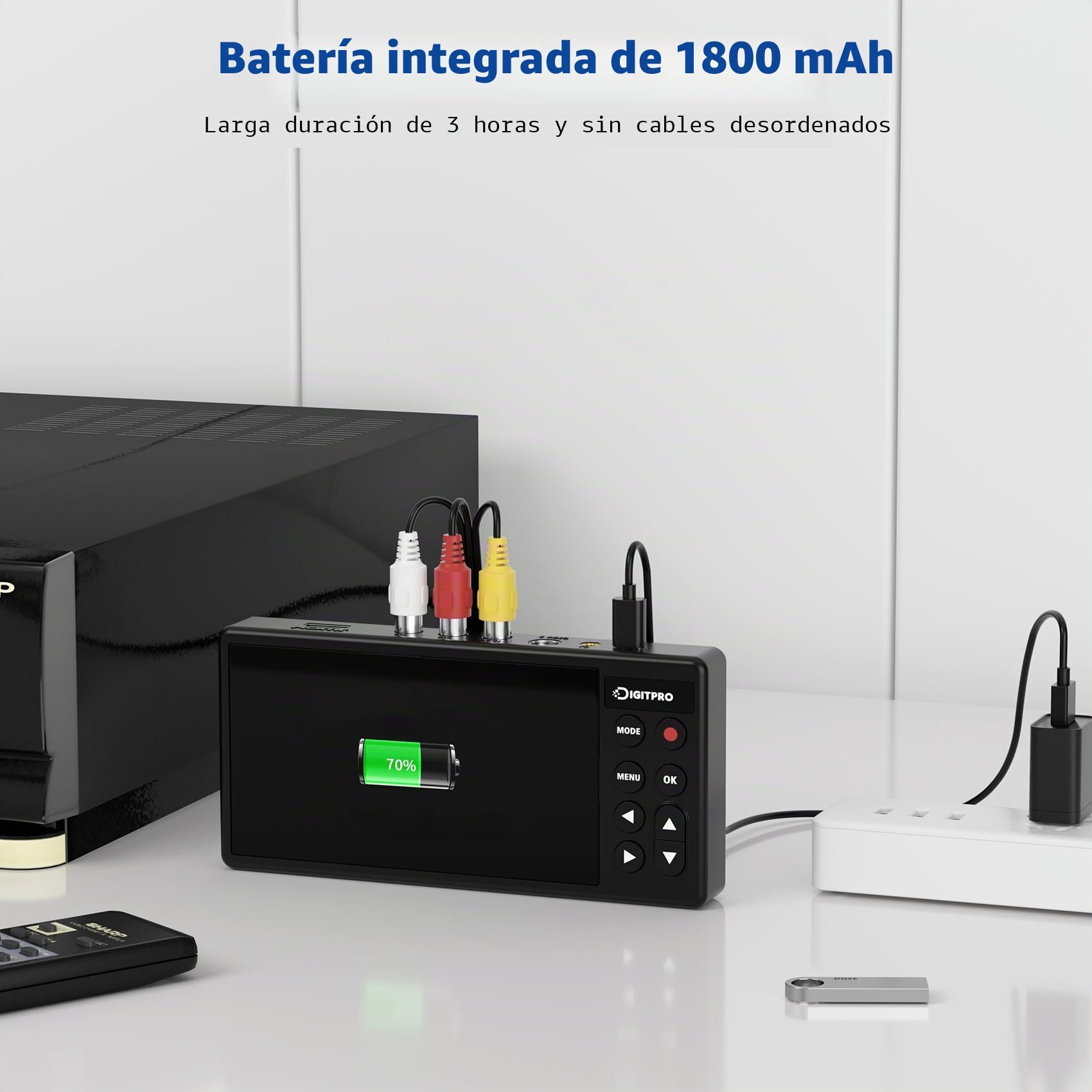 Convertidor VHS a Digital 3.0, video HD de 5 pulgadas a grabadora digital, convierte video y audio de VCR analógico, DVR, DVD, Hi8, Mini DV, cintas de casete de videocámara (se necesitan