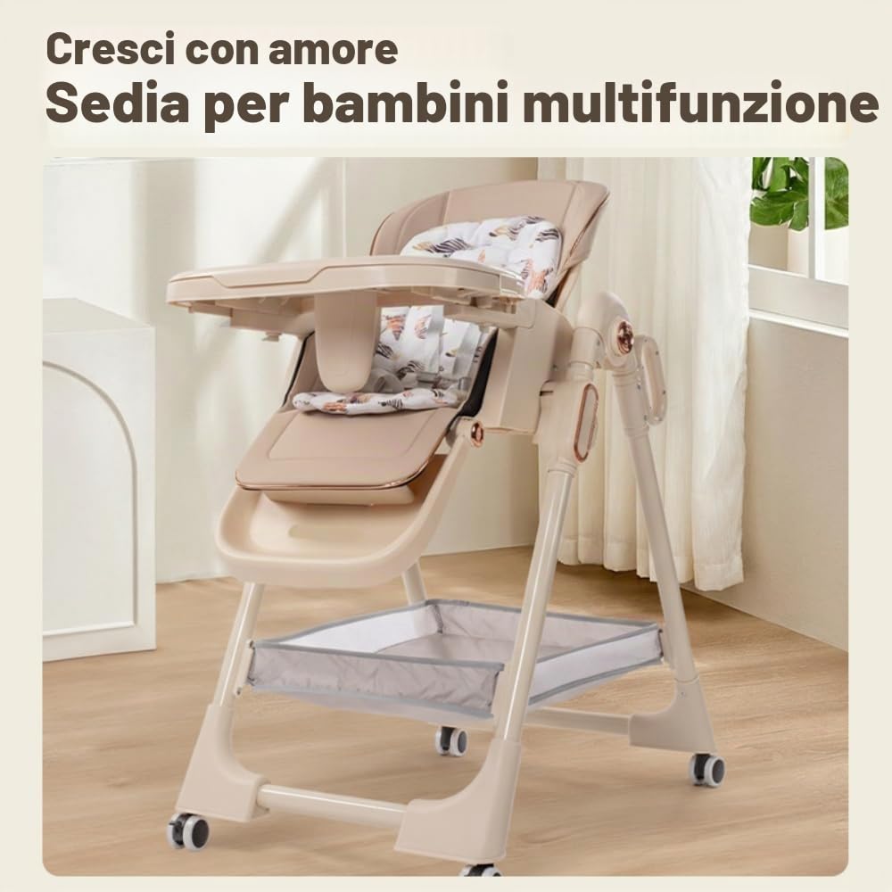 Seggiolone convertibile pieghevole per neonati e bambini,cachi | Diverse posizioni di reclinazione, superficie liscia semplice da lavare