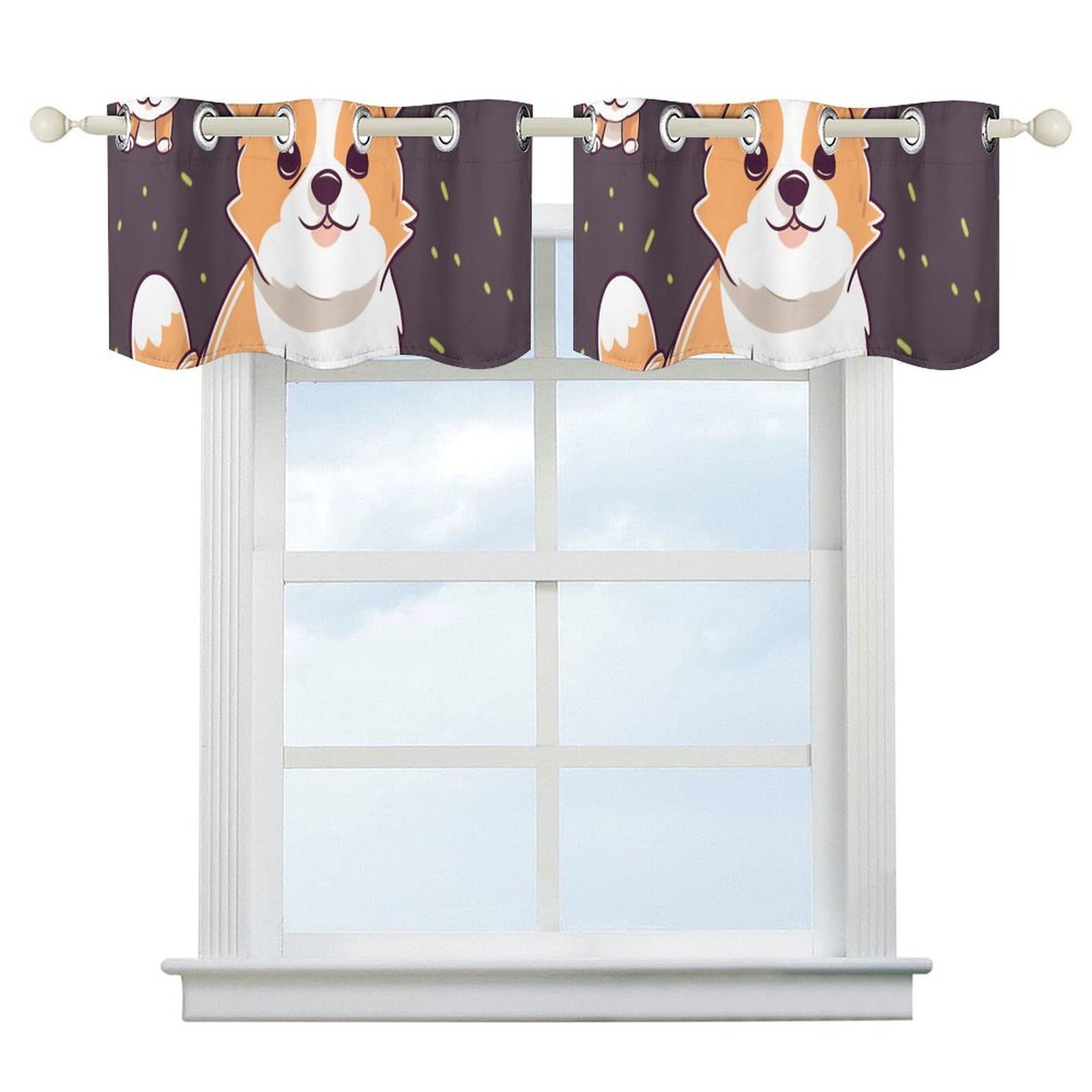 Lot de 2 rideaux de cuisine corgi à isolation thermique et solaire