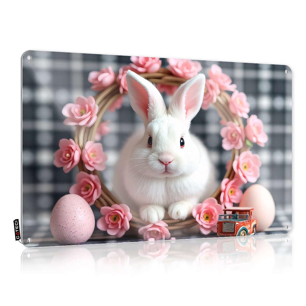 Statue Holder Funny Vintage Signs | Easter Bunny With Flowers And Eggs. Sarcastic For Cave Living Room(20X30CM)