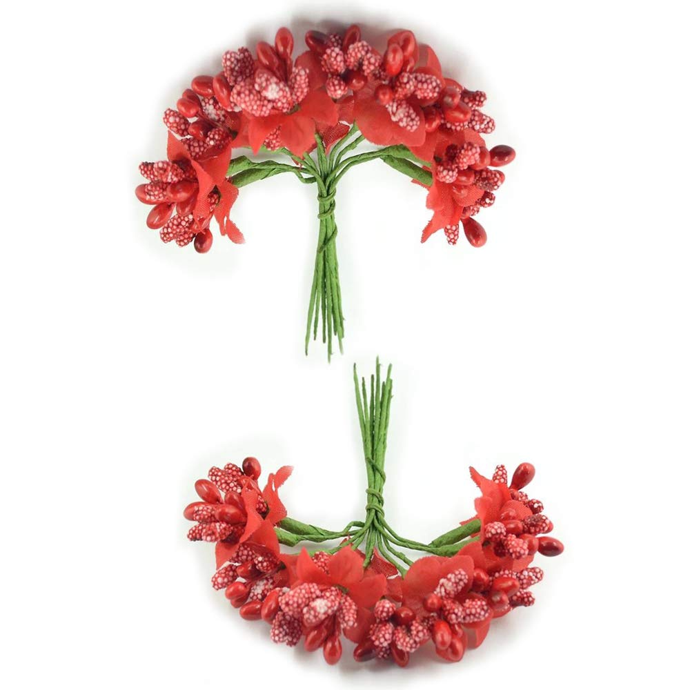 Red Mulberry Flower Stamens – 24 Stems (12Pcs/Lot), Pollen Pistil Flowers for Wedding Decoration, DIY Wreaths, Scrapbooking & Craft Work