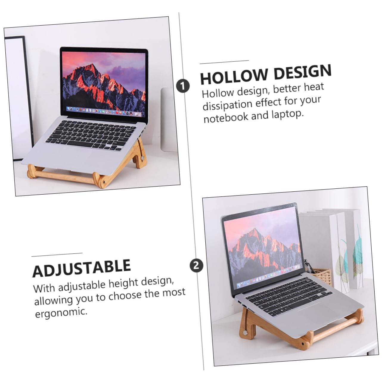 Supporto per Portatile in Legno, Scrivania Portatile per Laptop Regolabile in Altezza, Design Cavo, Antiscivolo, Ergonomico per Casa e Ufficio