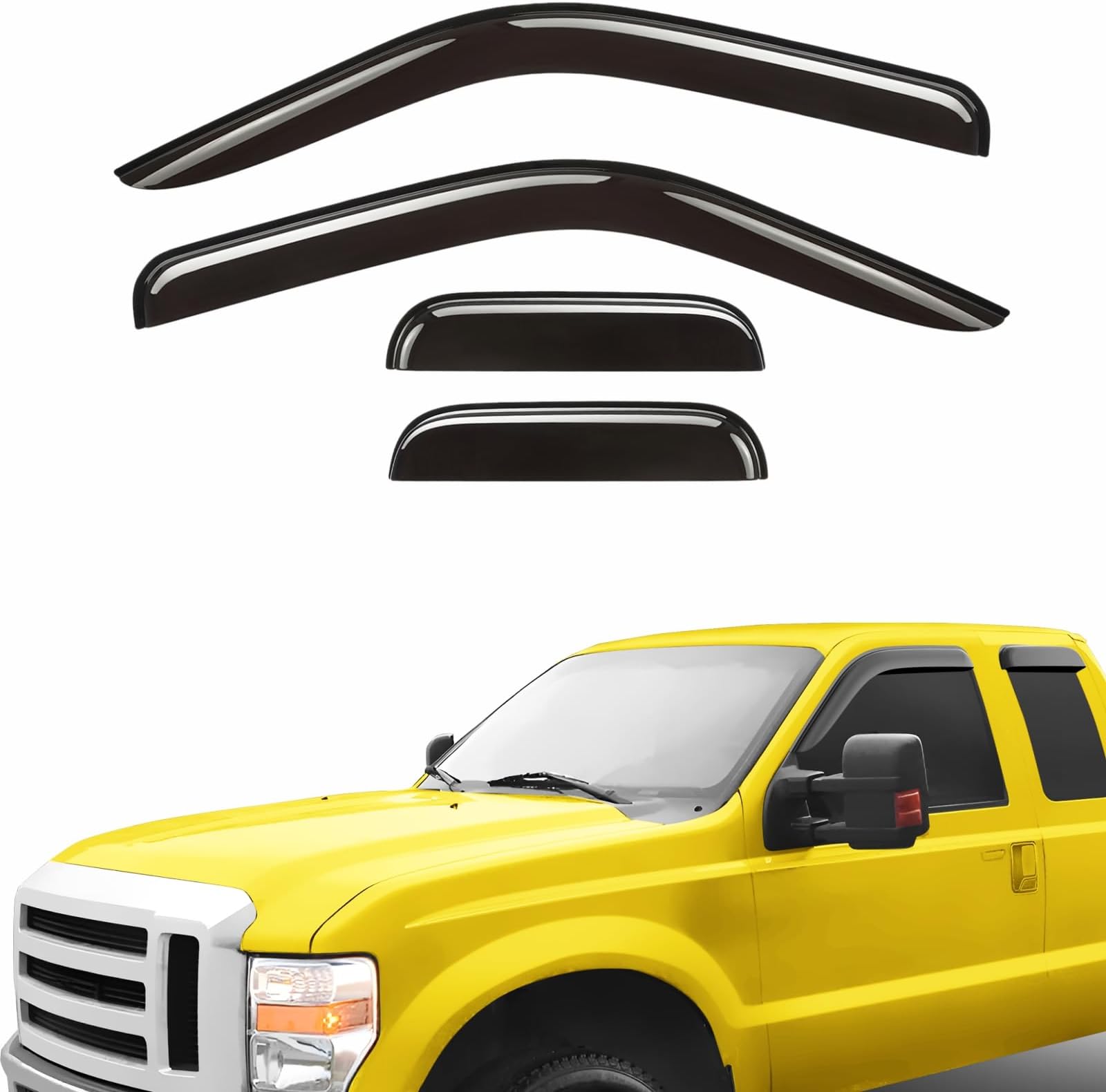 Extra Durable Window Deflectors Tape-On Window Visors Rain Guards Fit for Ford F-250/350 Super Duty 1999-2016 SuperCab, Sun Visors, Wind Vent Visors, Exterior Car Accessories - 4 pcs. AG0057