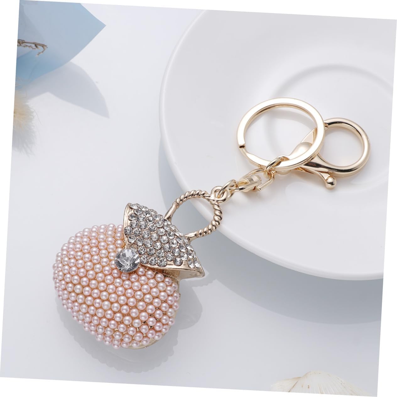 Healifty Pearl Handbag Shaped Keychain with Crystal Rhinestones Fashionable Key Ring Pendant for Women and Girls Metal Keychain Accessory in Pink - Image 3