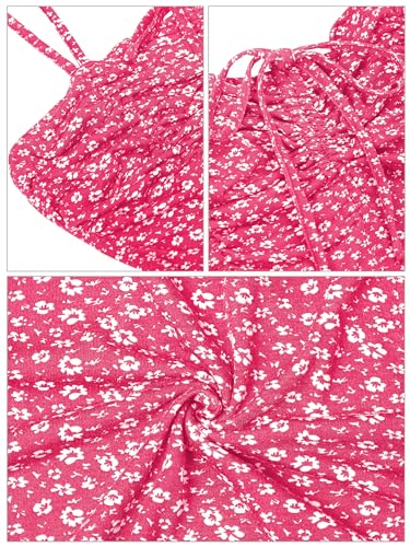 Image of Missufe Spaghetti Strap Floral Mini Dress Women's Casual Ruched Front Drawstring Swing Sundress