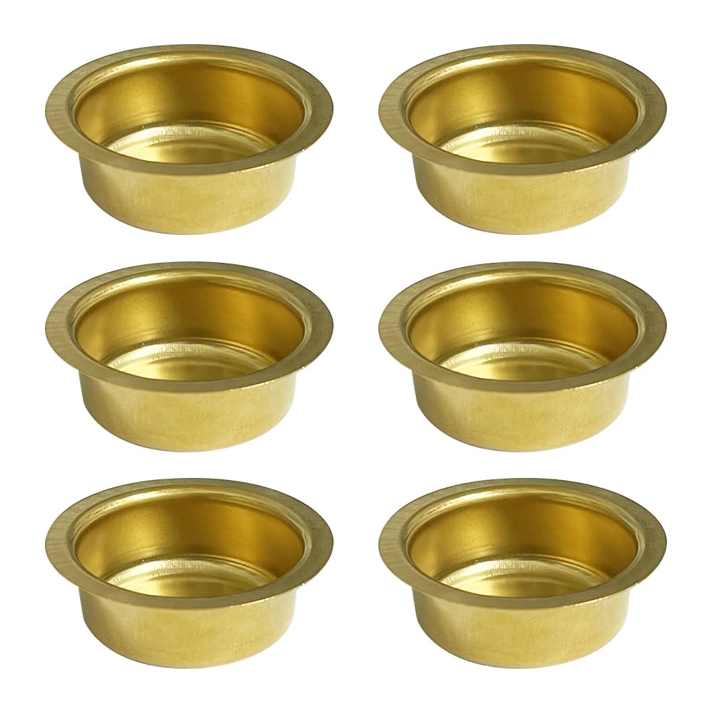 JIHUOO 6 Pcs Metal Candle Holder Inserts Stainless Steel Candle Holder Cups Candlestick Liners Candle Drip Protectors Catchers for Lamp or Candle Making Golden