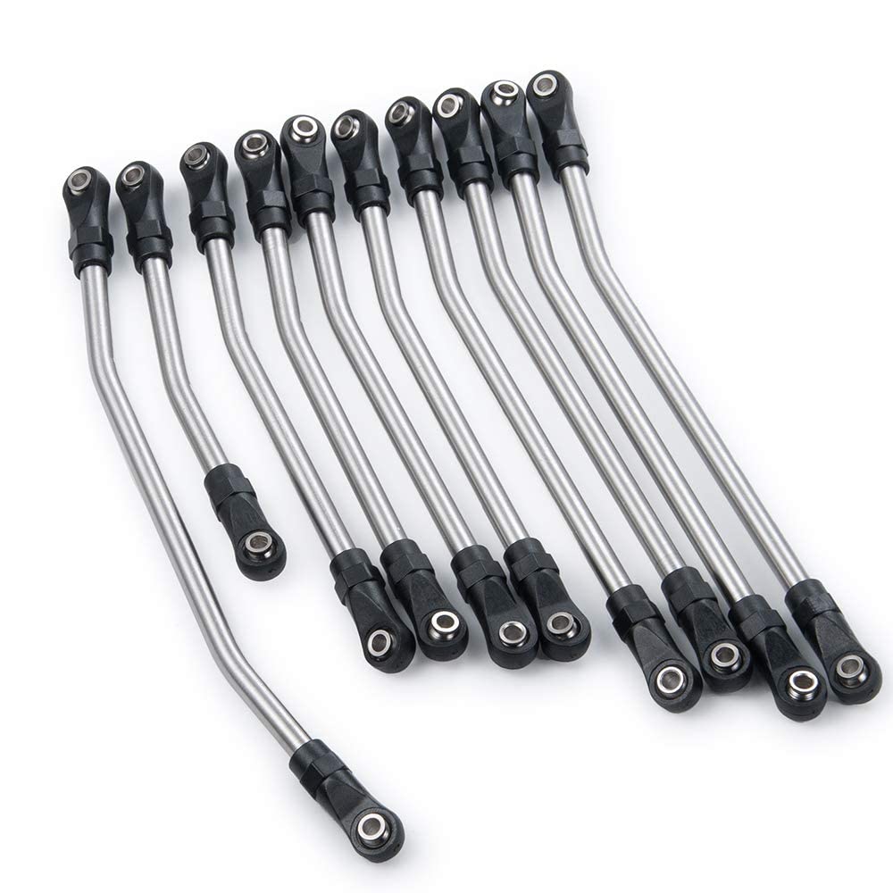 Maleonn RC Stainless Steel Suspension Links and Steering Linkage Set 324mm Wheelbase for 1/10 RC Crawler Car Axial SCX10 II Link Upgrades 90046 90047