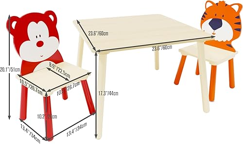 Miniatura 4 de Juego de mesa y 2 sillas para niños, juego de mesa de actividades de madera de 3 piezas, juego de mesa y silla para niños y niñas, guardería, hogar,