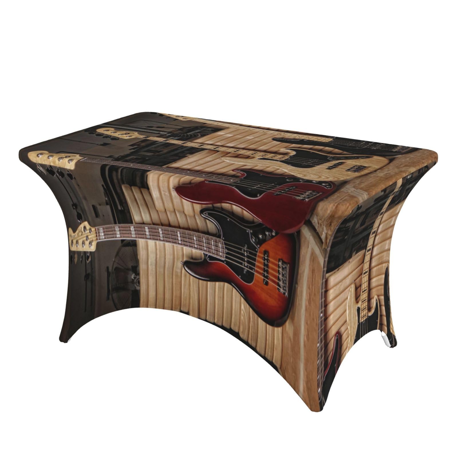 Dcehgew Guitar Bass Music Musical Instruments 4Ft Spandex Rectangular Table Cloth, Printed Fitted Elastic Tablecloths Washable Table Cover For Event, Wedding, Banquet & Party