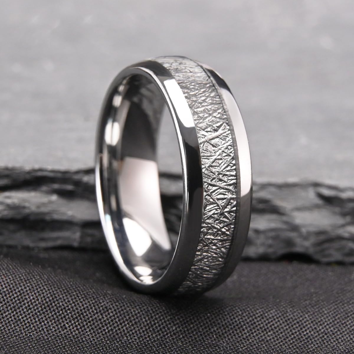 Black Tungsten Carbide Ring for Men and Women 8mm Inlaid Meteorite Fragments Men's Wedding Ring Frosted Polished Suitable for Engagement Anniversary - Image 2