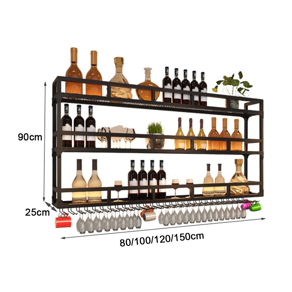 Portabottiglie da Parete Moderno a LED con Design Industriale in Metallo e portabottiglie Rustico, portabottiglie in Vetro a 3 Livelli e Ripiani da Bar per l'arredamento della casa e la Sala