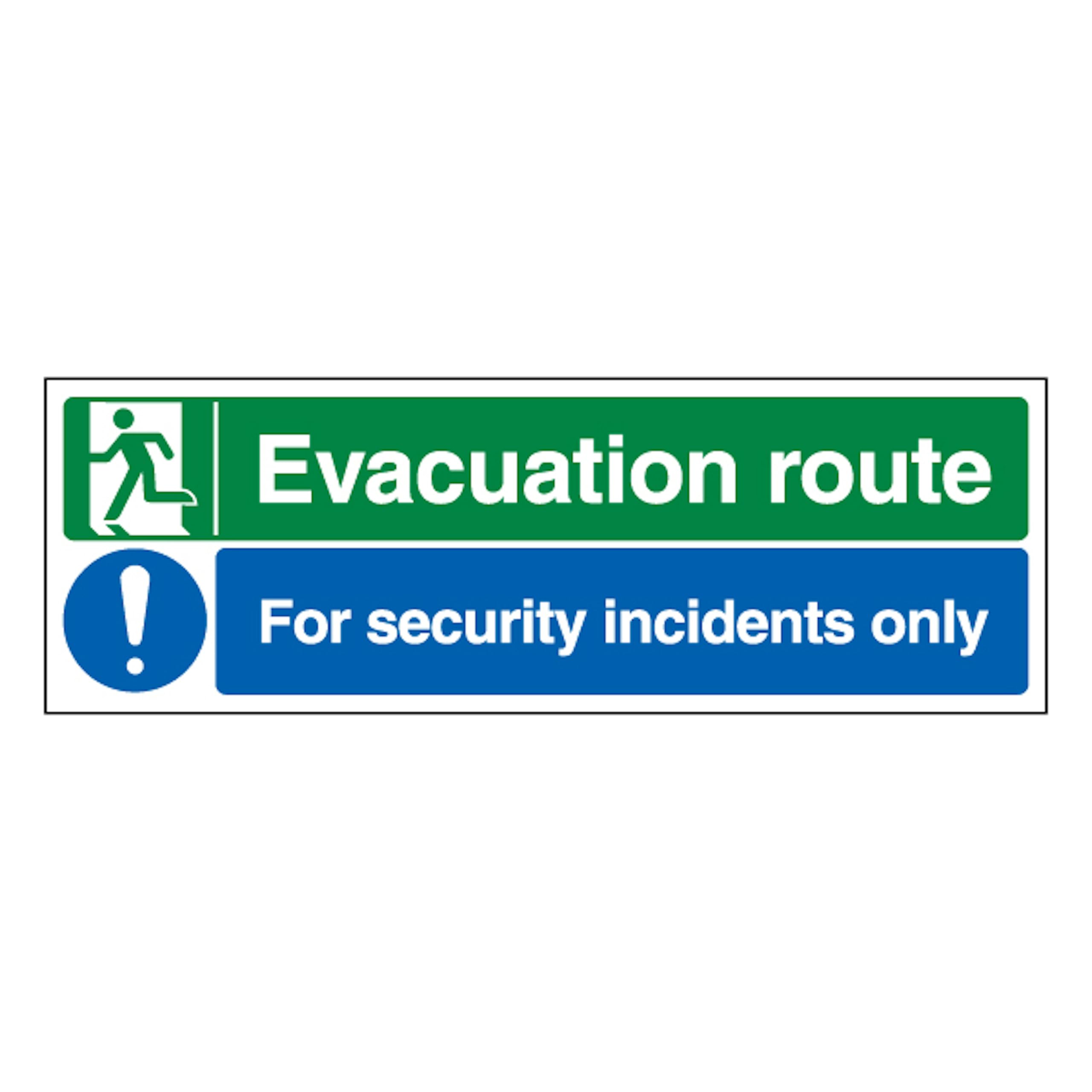 V Safety Evacuation Route Left/Security Incidents Only 450 x 150 mm - Glow In The Dark 1mm Rigid Plastic Safety Sign