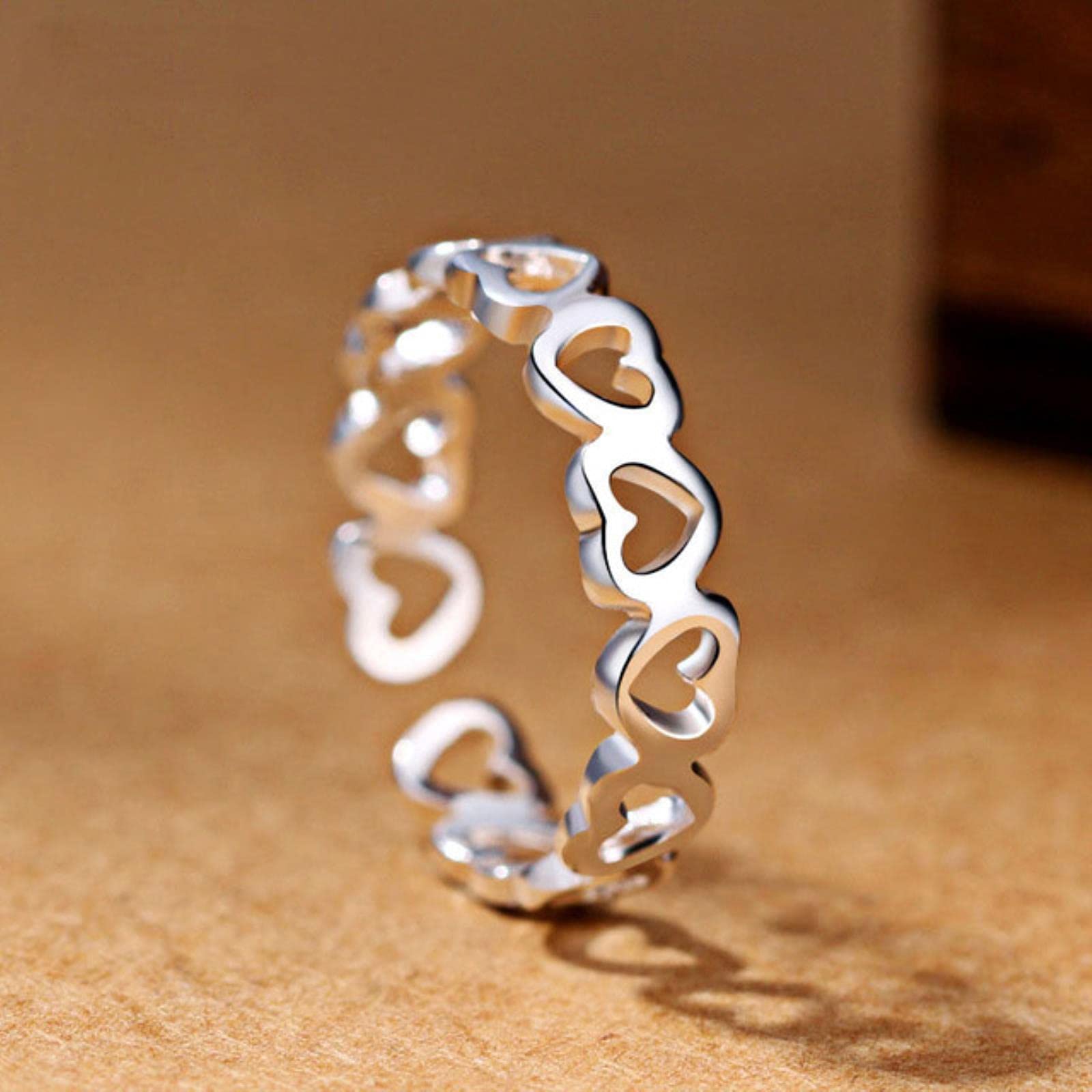 Anello Regolabile Con Cuore A Filo COLORE ARGENTO Bianco - Foto 5