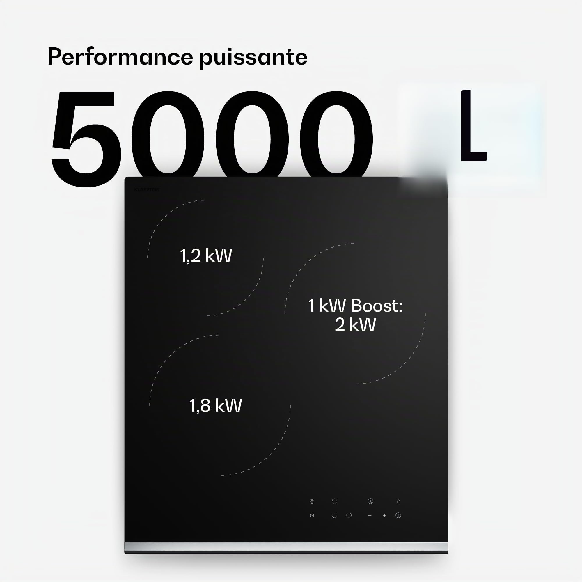 Klarstein Verosteel Plaque Vitrocéramique 45 cm - 3 Zones Dont Ovale, 5000 W, Curseur Tactile, Minuterie, Sécurité Enfants, Verre Facile à Nettoyer - Table de Cuisson Vitrocéramique Moderne