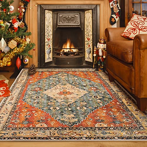 Area Rug 4X6 Persian Rug Indoor Entryway Vintage Rug Indoor Floor Cover Print Boho Rug Non Slip & Foldable Washable Accent Rug Exquisite Imitation Cashmere Carpet Living Room Bathroom Kitchen #TOP6