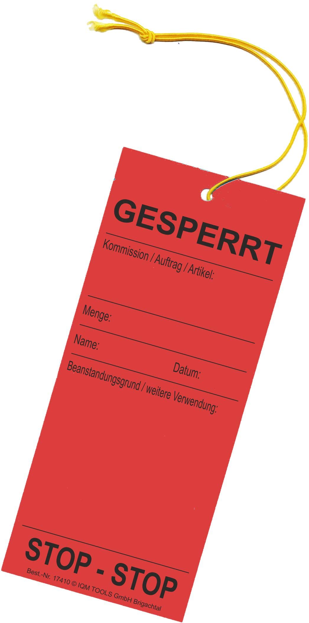150 Hängeetiketten - Schnuranhänger - Warenanhänger: Aus Karton mit dem Aufdruck GESPERRT - 60x140 mm - Staffelpreise für Businesskunden ab 3, 6 oder 11 Verpackungseinheiten (VE)