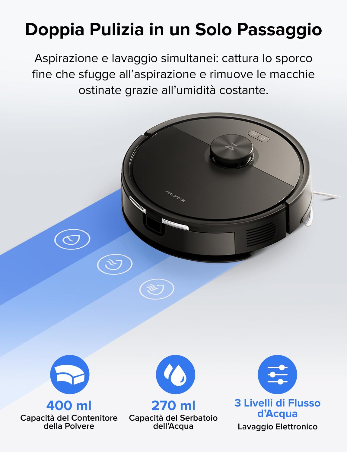 roborock Q7 L5 Robot Aspirapolvere Lavapavimenti con Mappatura, 8.000 Pa, Anti-groviglio, Quantità d'acqua Regolabile per il Lavaggio, Auto Boost sui Tappeti, Controllo APP, Nero