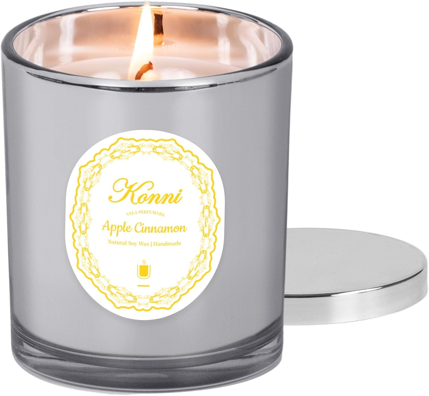 KONNI Scented Candles, Soy Candles, Aromatherapy Candle, Apple Cinnamon Scented Candle for Men Women, Soy Wax Candle, 8.47oz, Ideal for Creating Relaxing Ambience & Holiday Gifting (Silver Cup)