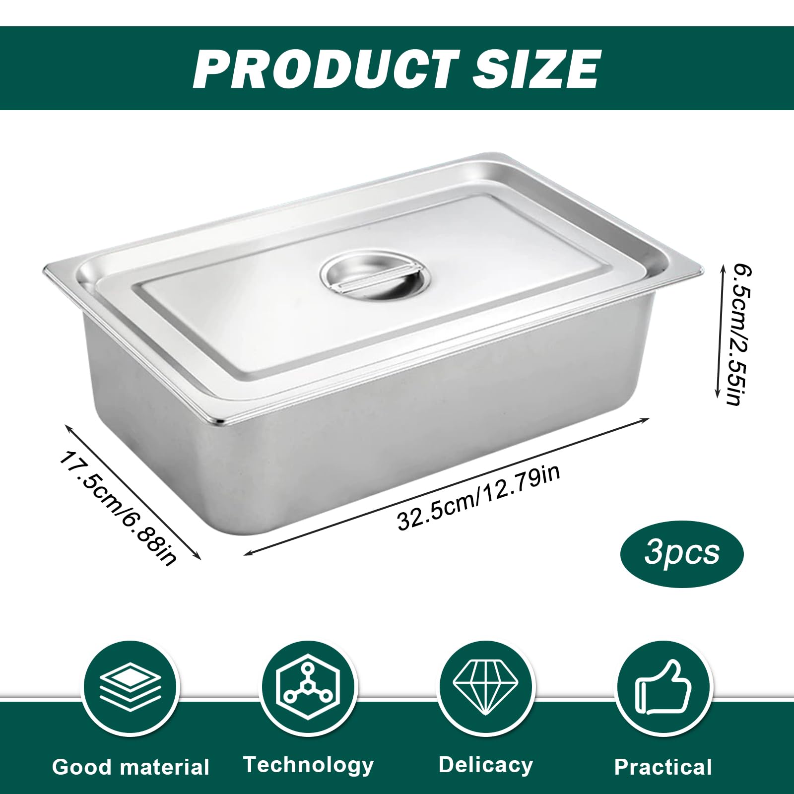 Plat Four Inox 3 Pièces Revêtement Antiadhésif 32.5 x 17.5 x 6.5 cm