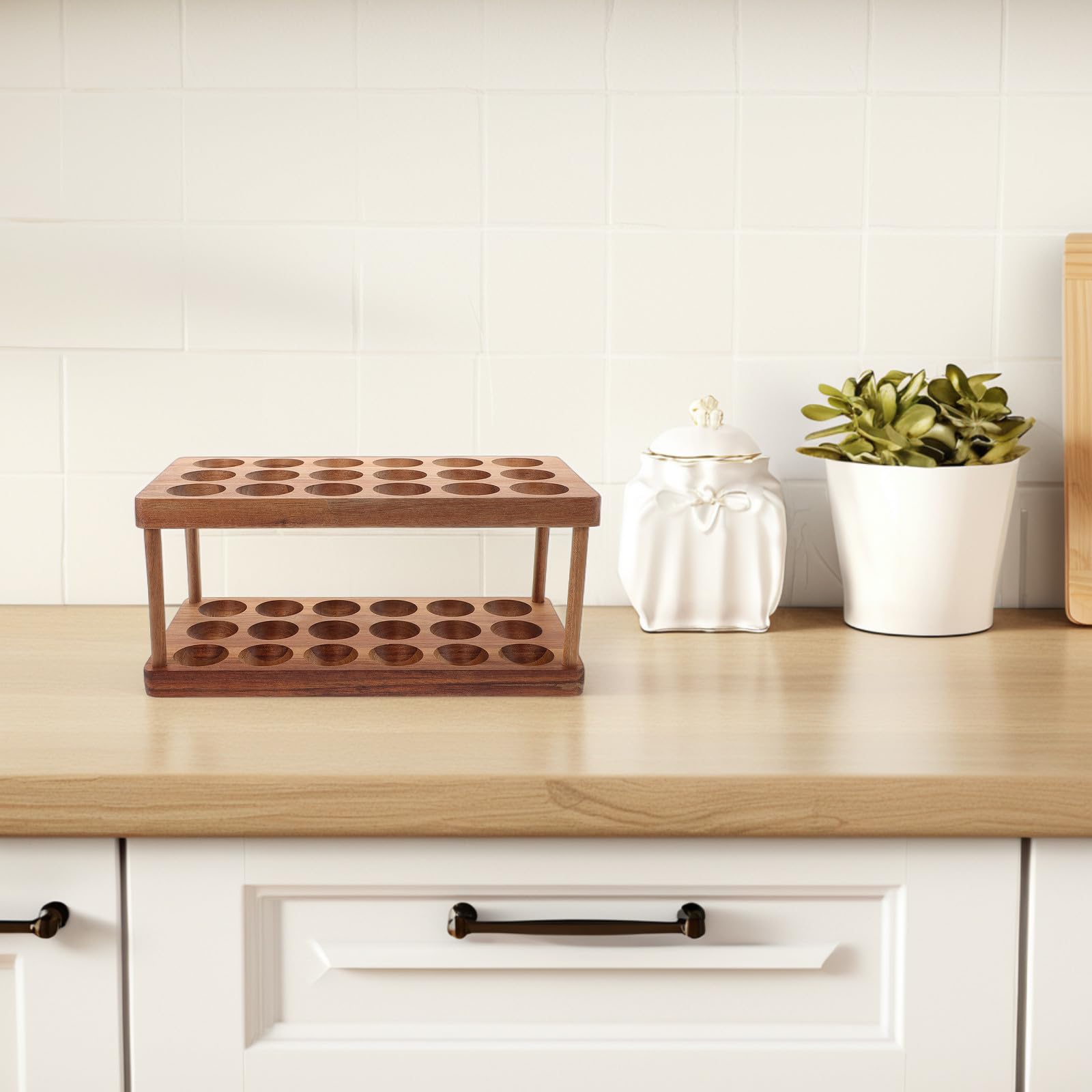 Soporte para Huevos de Mostrador de Madera Doble Capa para Cocina