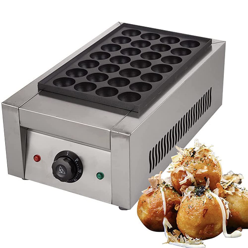 Calefacción eléctrica Máquina Takoyaki, 28 Piezas multifuncionales para fabricar Bolas de Pulpo japonés, Recubrimiento Antiadherente, Temperatura Ajustable, Acero Inoxidable, 220V