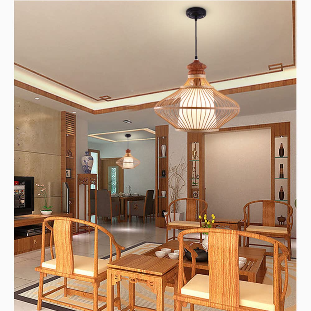 Lampa wisząca z rattanu 40 cm, żyrandol z naturalnego bambusowego klosza, ręcznie pleciony kosz wiszący, naturalny kolor, idealny do sypialni, salonu lub herbaciarni.