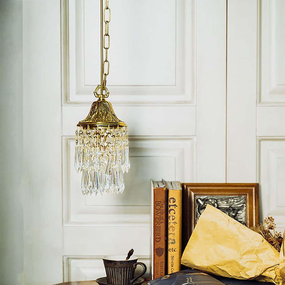 Kryształowa lampa wisząca mini żyrandol, mosiężna metalowa lampa wisząca sufitowa, oświetlenie wyspy kuchennej, przedpokój jadalnia sypialnia kawiarnia lampy wiszące, E14 Droplight