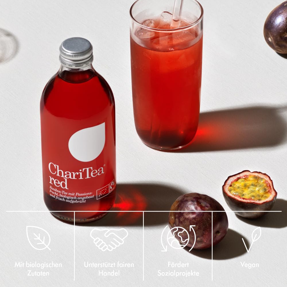 Charitea - Red - Fairer Eistee mit besten Bio Zutaten - Leckeres Erfrischungsgetränk in Glas Flasche - Biologisch angebauter Tee (24 x 330ml)