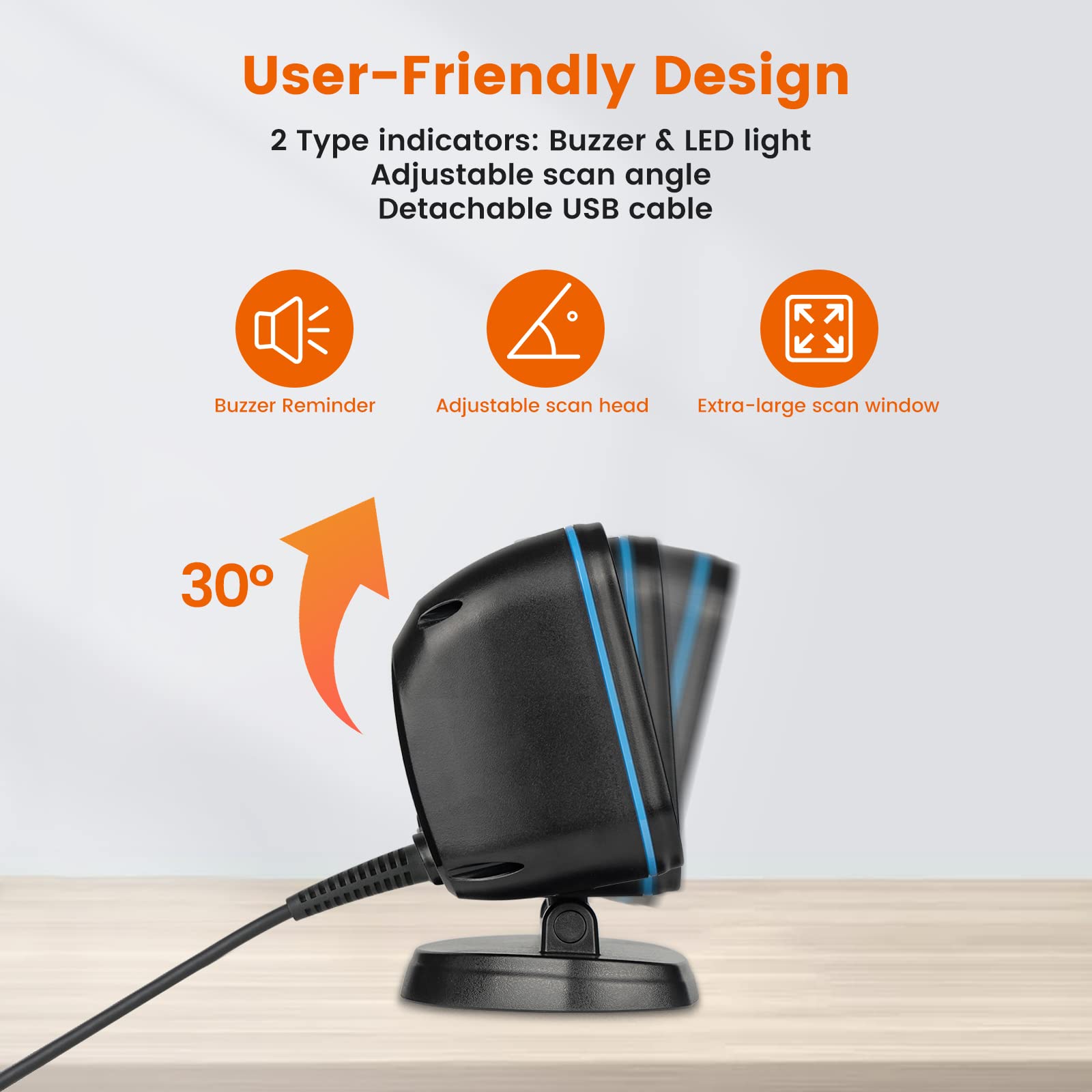 OBZ 1D 2D Lector Codigo Barras y QR, Escáner de Código de Barras de Escritorio Manos Libres con Cable USB Automático para PC POS Supermercado Farmacia Panadería Biblioteca