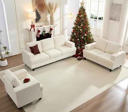 Miniatura 14 de Mjkone Juego de sofá modular de 3 piezas de 82 pulgadas de ancho y sofá biplaza con sillón para sala de estar, juegos de sofás modulares de 3 plazas