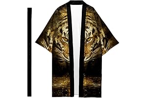 Mens Kimono Robe With Belt Printed Lightweight Open Front Samurai - Tiger Robe