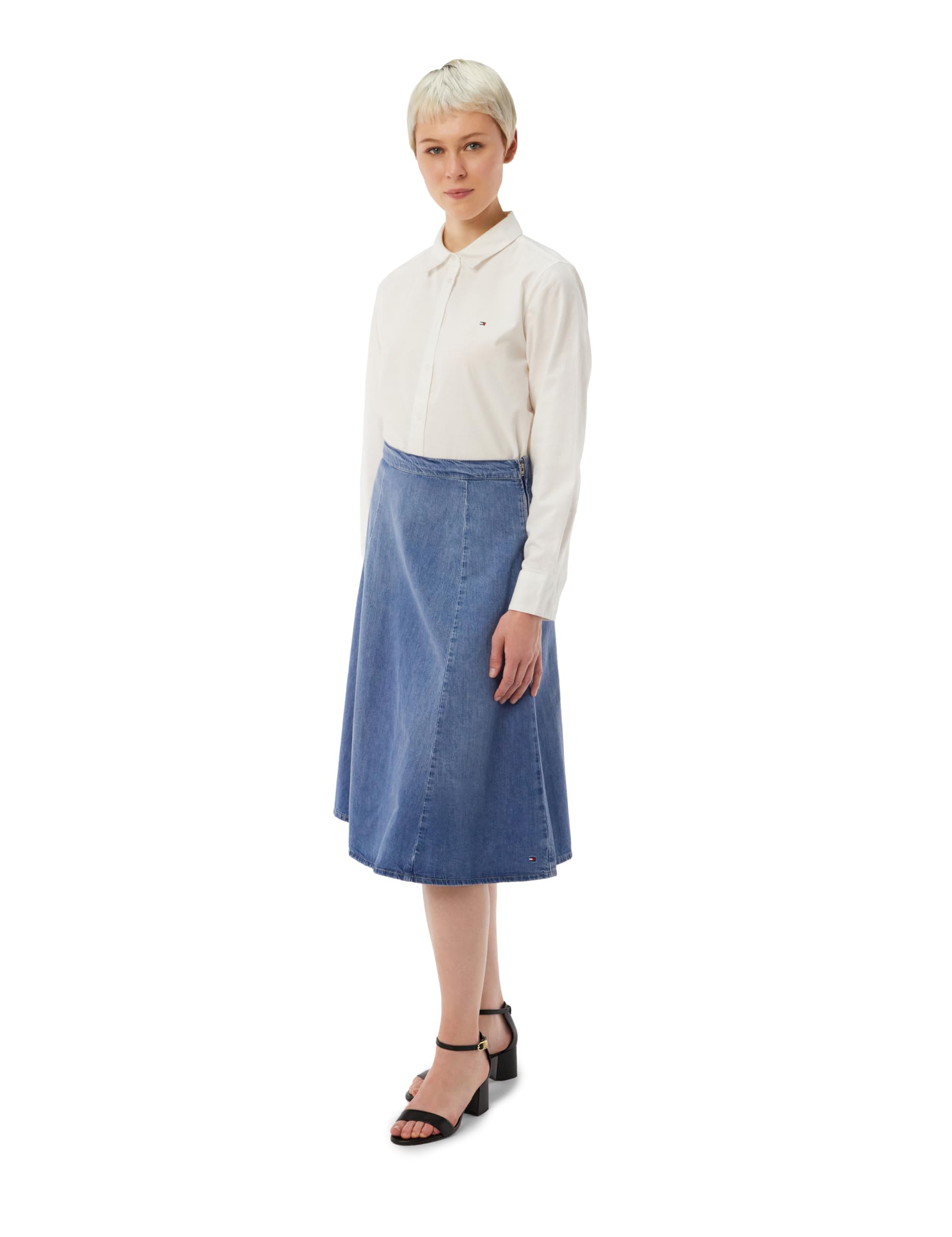 Tommy Hilfiger Women’s Flare Uma Denim Midi Skirt with Belt, Blue (Uma), 14