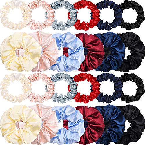 24 Pieces Satin Hair Scrunchies Silk Elastic Hair Bands Skinny Solid Hair Ties Ropes Ponytail Holder for Women Girls Hair Accessories Decorations (Elegant Colors)