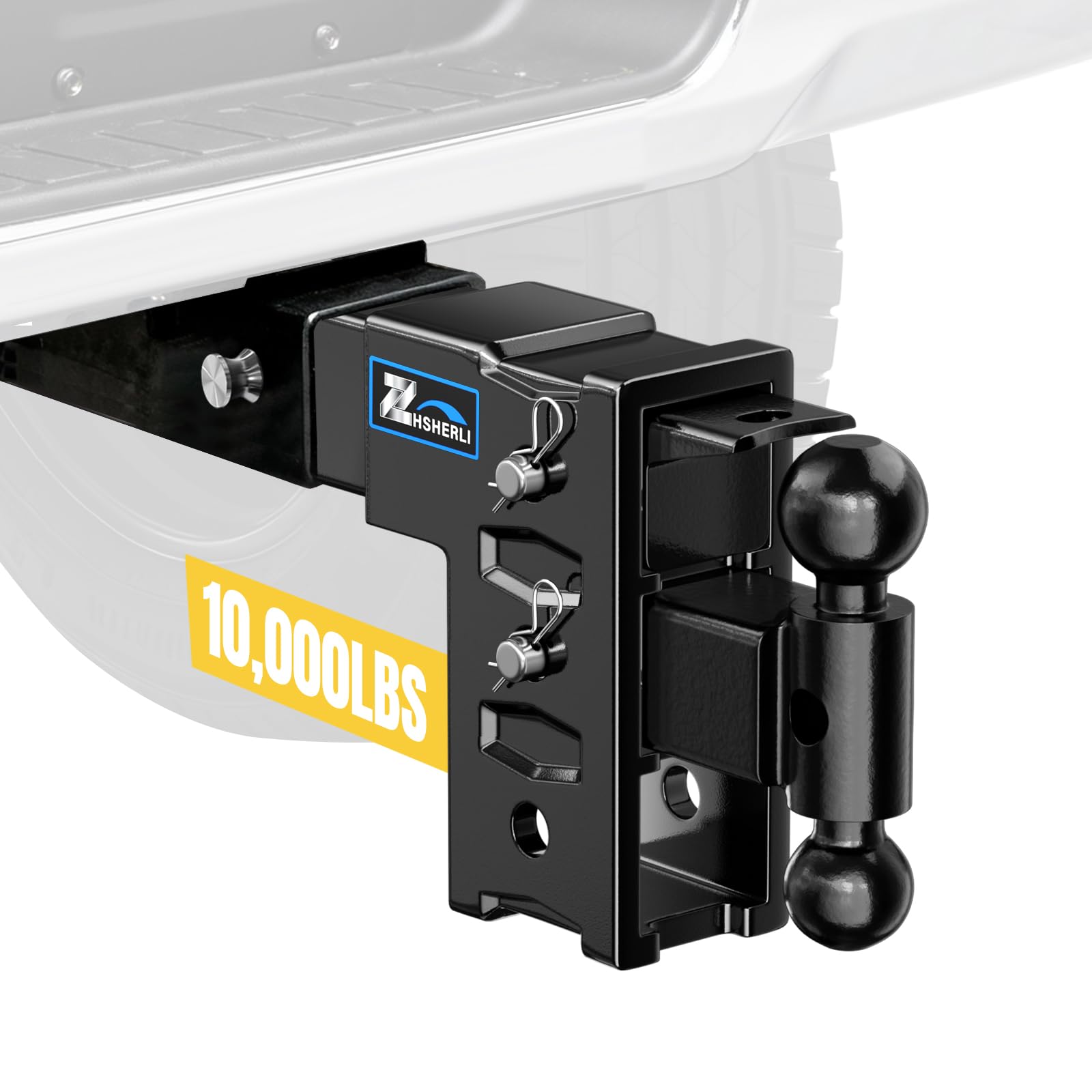 Photo 1 of Adjustable Tow Hitch Fits 3" Receiver, Trailer Hitch with 6" Drop/Rise, Dual Ball Mount (2-5/16" & 2"), 10,000 lbs Towing Capacity, Drop Hitch for Trucks with Pintle Lock & Hitch Pin Lock