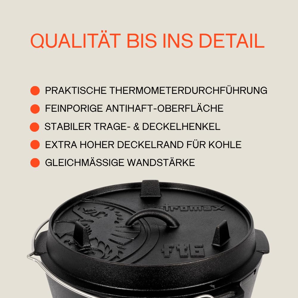 Petromax Feuertopf ft6t Einsteiger-Set - Dutch Oven mit planem Boden inklusive Deckelheber, Pflegepaste und Schaber - für alle Grillarten und offenes Feuer - 5,5 Liter