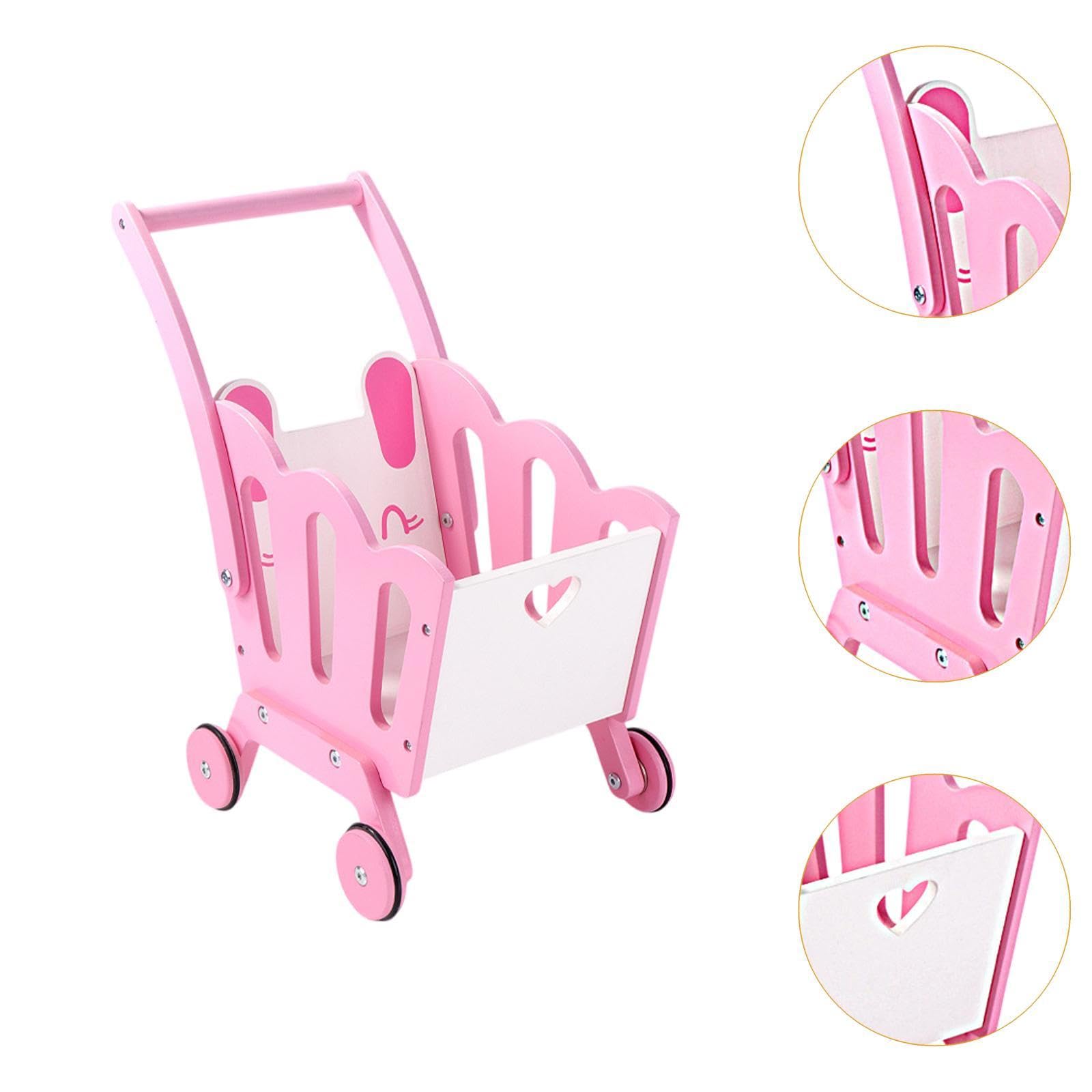 Carrello della Spesa per Bambini, Passeggino, Set per Giochi di Ruolo, Cibo Giocattolo in Legno, Carrello della Spesa per I più Piccoli, Rosa