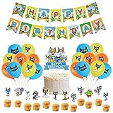 El paquete contiene 1 pancarta de feliz cumpleaños, 1 adorno para tarta, 18 globos de látex y 12 adornos para cupcakes.